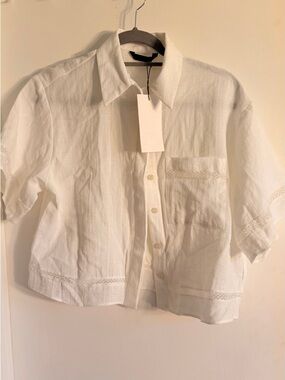 Zara Classic White Linen Kids' Button-Up Shirt NWT